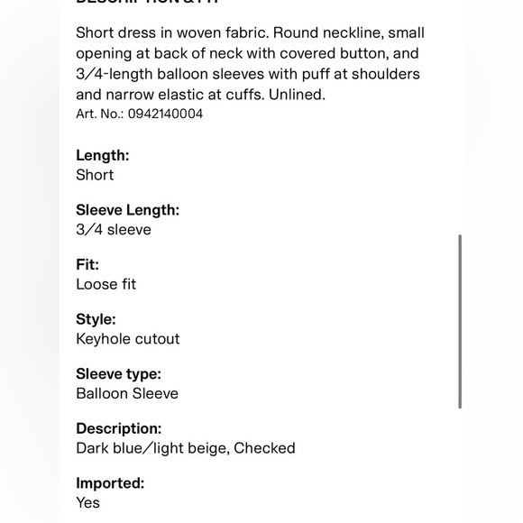 H&M Gingham Balloon Long Puff Sleeves Dress Small Black and White - Picture 3 of 9